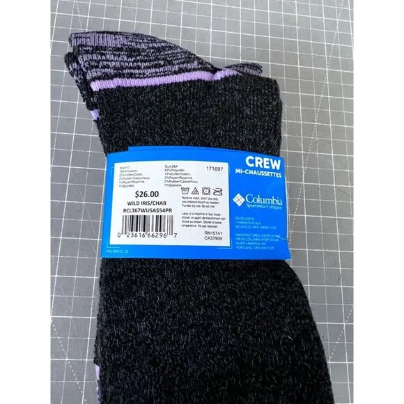 Women's Columbia Crew Socks 4-11 NEW 4-pack Wild Iris Purple Outdoor/Hiking ~~ - Picture 5 of 5